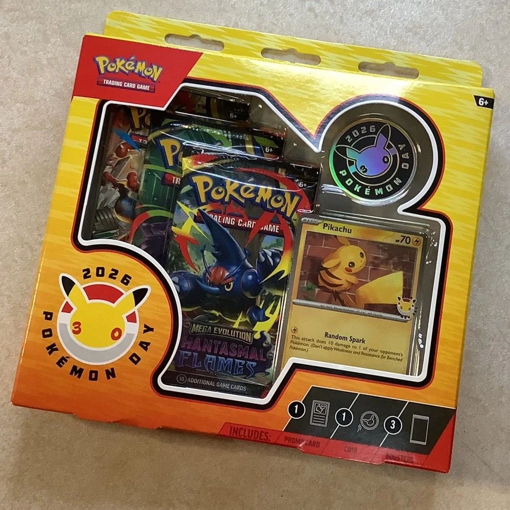 NEW! Pokémon Day 2026 Collection Box includes 3 Booster Packs, Promo Card & Coin